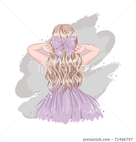 Cute stylish blonde hair girl back side.... - Stock Illustration [72486797]  - PIXTA