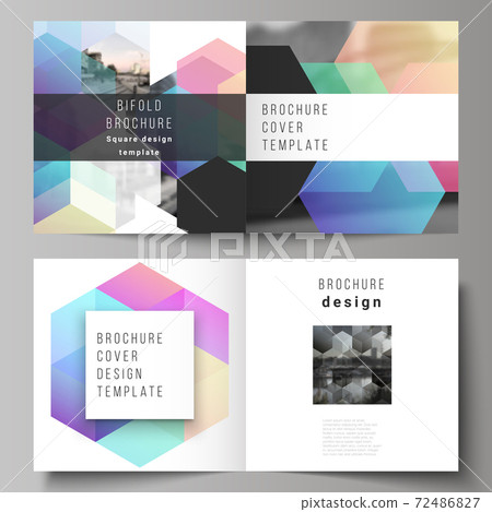 Vector layout of two covers templates with abstract shapes and colors for square design bifold brochure, flyer, magazine, cover design, book design, brochure cover. 72486827
