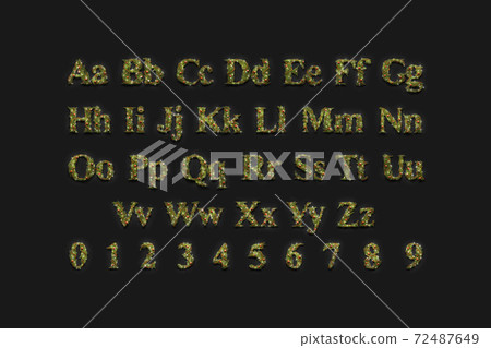 Decorative capital, lowercase, numbers symbol, xmas font mockup set darkness 72487649