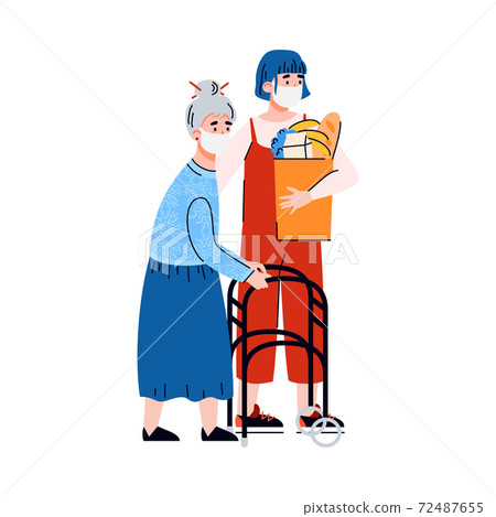Support and help old people with disabilities a vector isolated illustration. Support and help old people with disabilities a vector isolated illustration. 72487655