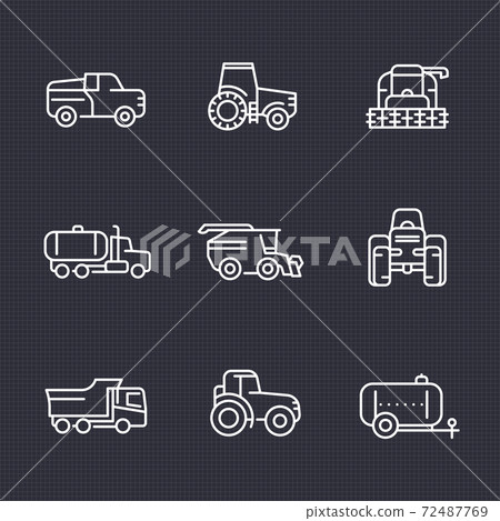 Agricultural machinery line icons set - Stock Illustration [72487769 ...