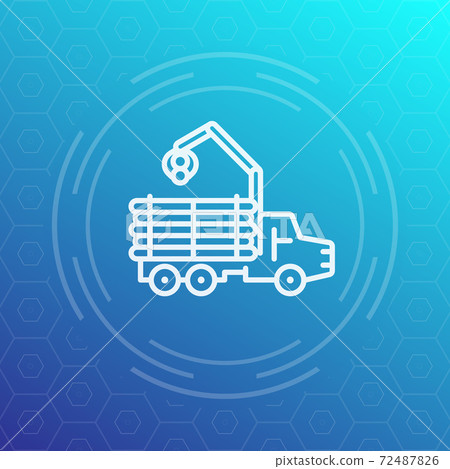 Forwarder, logger, logging truck line icon Forwarder, logger, logging truck line icon 72487826