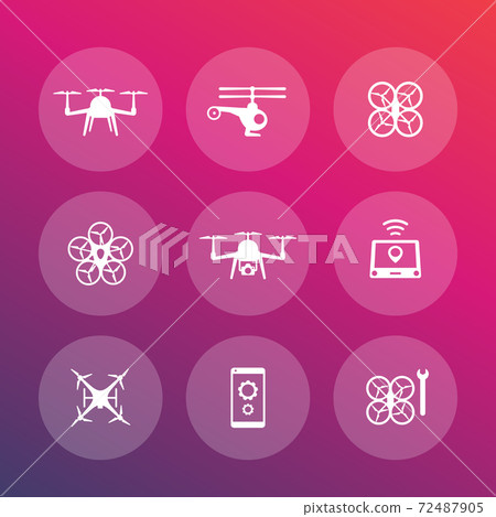 Drones, copters, quadrocopters icons set Drones, copters, quadrocopters icons set 72487905