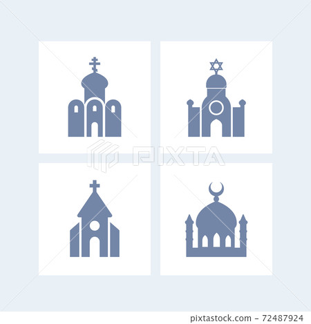 religion buildings icons isolated over white 72487924