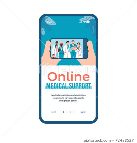 Onboarding page design for online medical support cartoon vector illustration. Onboarding page design for online medical support cartoon vector illustration. 72488527