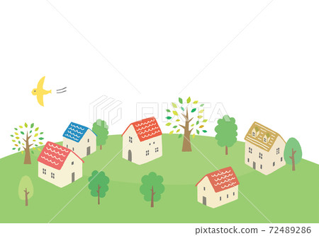Illustration of a house standing on a hill 72489286