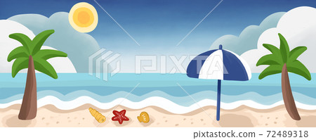 View of the resort area in the blue sky Beach banner 72489318