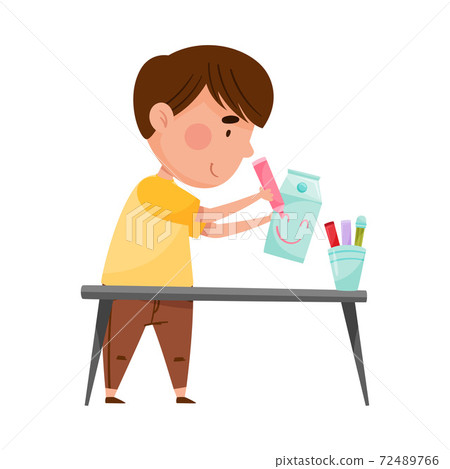 Little Boy Drawing Smiley on Used Carton Package Vector Illustration Little Boy Drawing Smiley on Used Carton Package Vector Illustration 72489766