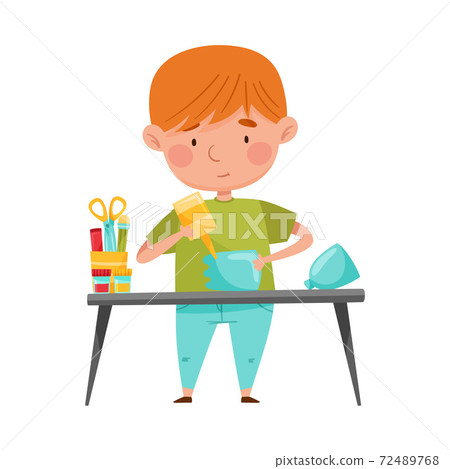 Little Boy Modeling from Disposable Plastic Bottle Sticking with Glue Vector Illustration Little Boy Modeling from Disposable Plastic Bottle Sticking with Glue Vector Illustration 72489768
