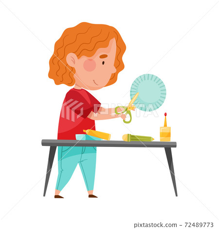 Little Girl Crafting Cutting Out Baking Cup with Scissors Vector Illustration Little Girl Crafting Cutting Out Baking Cup with Scissors Vector Illustration 72489773
