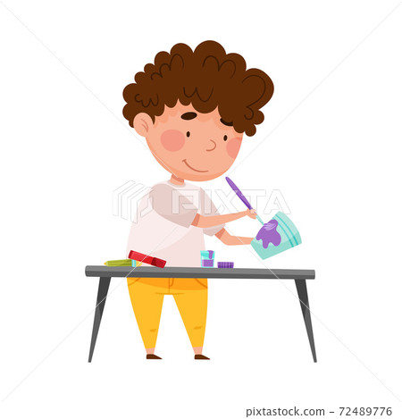 Creative Boy Crafting at Desk Painting Used Paper Cup Vector Illustration Creative Boy Crafting at Desk Painting Used Paper Cup Vector Illustration 72489776