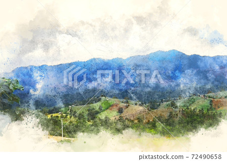 watercolor, mountain, landscape 72490658