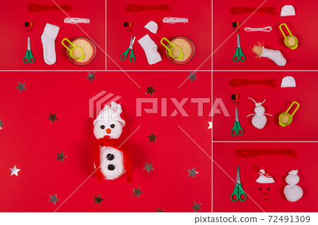 New Year's or Christmas handmade craft - snowman. DIY concept. New Year's or Christmas handmade craft - snowman. DIY concept. 72491309