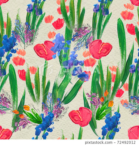 Seamless pattern with flowers. Watercolor or acrylic painting. Hand drawn floral background. 72492012