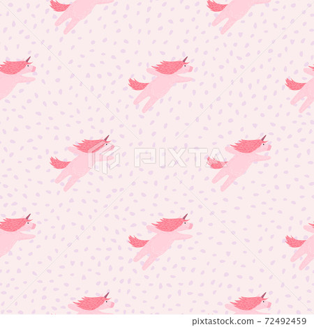 Minimalistic baby seamless pattern with simple unicorn silhouetes. Light pink background. Minimalistic baby seamless pattern with simple unicorn silhouetes. Light pink background. 72492459