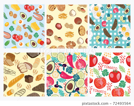 Collection of seamless pattern with organic food . 72493564