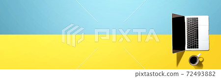 Laptop computer with a coffee mug 72493882