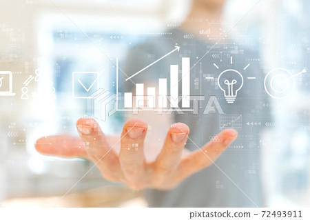 Marketing concept with young man Marketing concept with young man 72493911