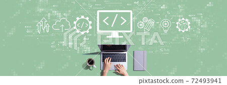 Web development concept with person working with laptop Web development concept with person working with laptop 72493941