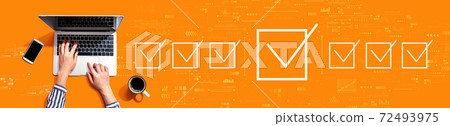 Checklist concept with person using laptop Checklist concept with person using laptop 72493975