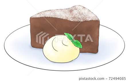Gateau Chocolate On A Plate With Fresh Cream 1 Stock Illustration
