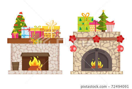 Fireplace with Presents and Gift Boxes Christmas 72494091