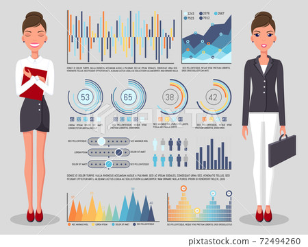 Infographics statistics, businesswoman wearing office dresscode, skirt and blouse, jacket and pants Infographics statistics, businesswoman wearing office dresscode, skirt and blouse, jacket and pants 72494260