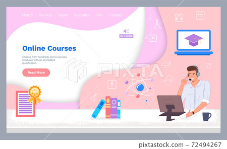 Landing page of website, online courses, education at distance in internet, online university 72494267