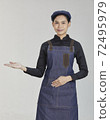 Asian female employees are inviting customers. On a white background 72495979