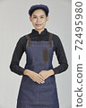 Asian female employees are inviting customers. On a white background 72495980