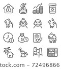 Happy retirement icon illustration vector set. Contains such icons as Retire, Old man, Investing, Retire plan, Grandparent, nursing home, old man, Wealth, and more. Expanded Stroke 72496866