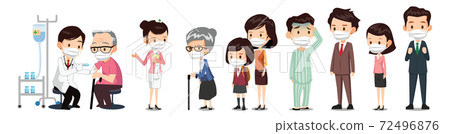 A scene of doctors and nurses injecting Covid-19 vaccines to people in a hospital. A scene of doctors and nurses injecting Covid-19 vaccines to people in a hospital. 72496876