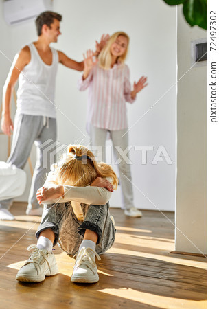 family problem, father and mather is fighting quarrelling but daughter very sad family problem, father and mather is fighting quarrelling but daughter very sad 72497302
