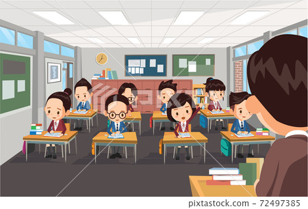 Teacher teaches students at school Teacher teaches students at school 72497385