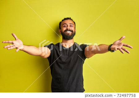 Let S Hug You Young Positive Man With Spread Arms Stock Photo