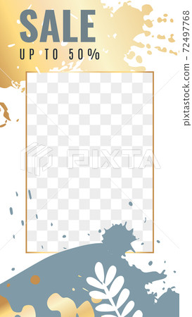 Trendy editable media stories. Frame with transparent layer and gold texture, golden and gray abstract shapes with copy space, personal blog template, sale poster vector illustration 72497768