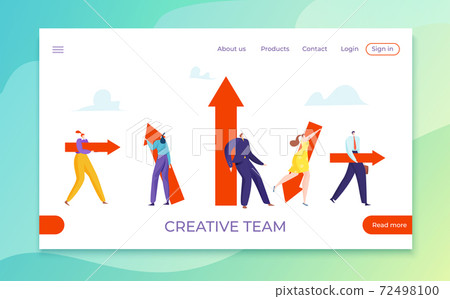 Business people with different direction, creative team arrow vector illustration. Leadership growth for businessman woman 72498100