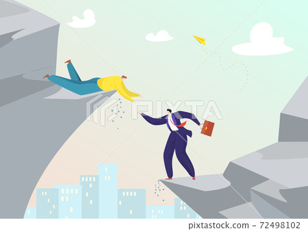 Business help at hill, vector illustration. Success team work at mountain concept, challenge together. People teamwork achievement 72498102