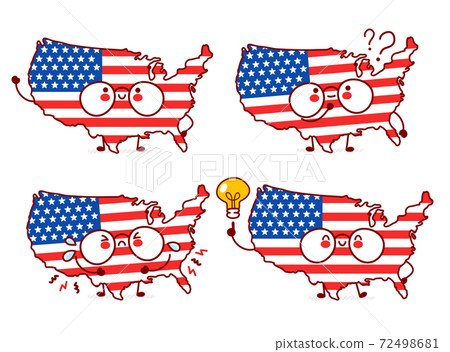 Cute happy funny USA map and flag character -插圖素材 [72498681] - PIXTA圖庫