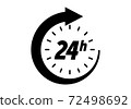 24 hours icon, vector clock open time service or delivery, 7 days a week and 24 hr clock arrow sign 72498692