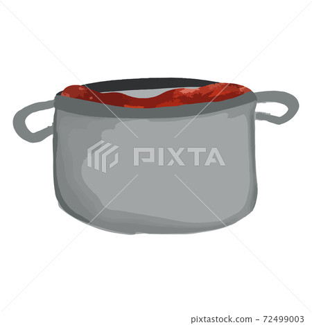 Isolated illustration of cartoon grey saucepan with soup Isolated illustration of cartoon grey saucepan with soup 72499003