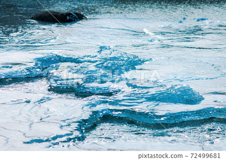 icy surface of frozen river. beautiful wet nature texture 72499681