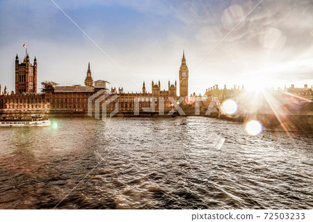 big Ben and Houses of Parliament at sunset,  London, UK 72503233