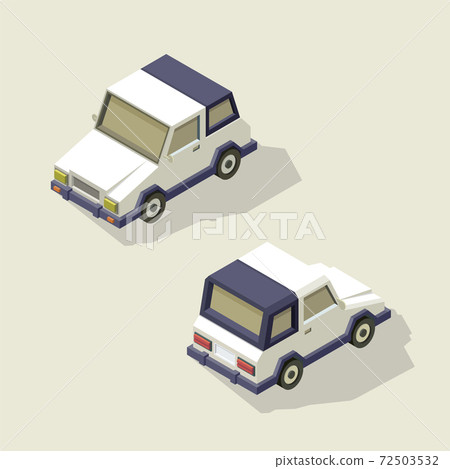 Vector isometric car illustration. Front and back of vehicle. Low poly auto on white background. Golf car. Isolated. Vector isometric car illustration. Front and back of vehicle. Low poly auto on white background. Golf car. Isolated. 72503532