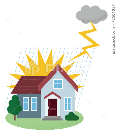Vector illustration of houses suffering from lightning strike 72504017