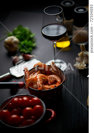 black shrimp table with wine noodles and spices black shrimp table with wine noodles and spices 72504893