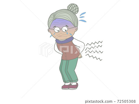 Color illustration of an elderly person whose face turns pale due to back pain 72505308