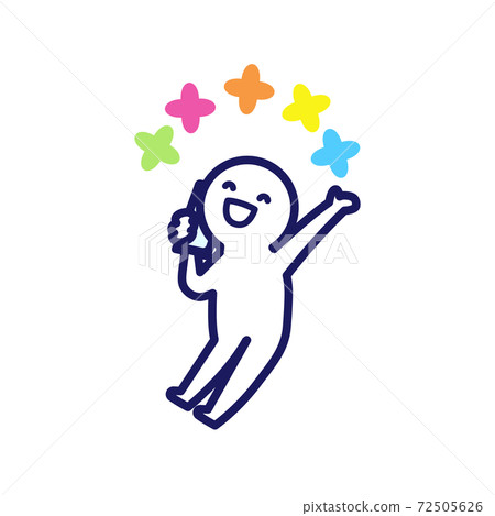 一個簡單而變形的人,很高興在打電話時跳起來 一個簡單而變形的人,很高興在打電話時跳起來 72505626