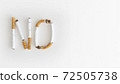 Overhead view of no make from from cigarette for stop smoking , Concept of breaking cigarettes, Top view no smoke text panorama on white background, World no tobacco day. 72505738