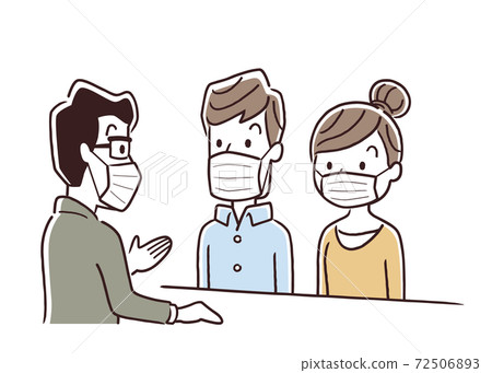 矢量插圖材料:夫婦戴著口罩,窗戶,客戶服務,接待,信函 矢量插圖材料:夫婦戴著口罩,窗戶,客戶服務,接待,信函 72506893